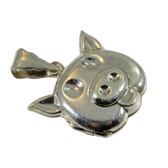 Vintage Solid 925 Sterling Silver Pig Piggy Face Locket Pendant, Photo Keepsake - Picture 5 of 8
